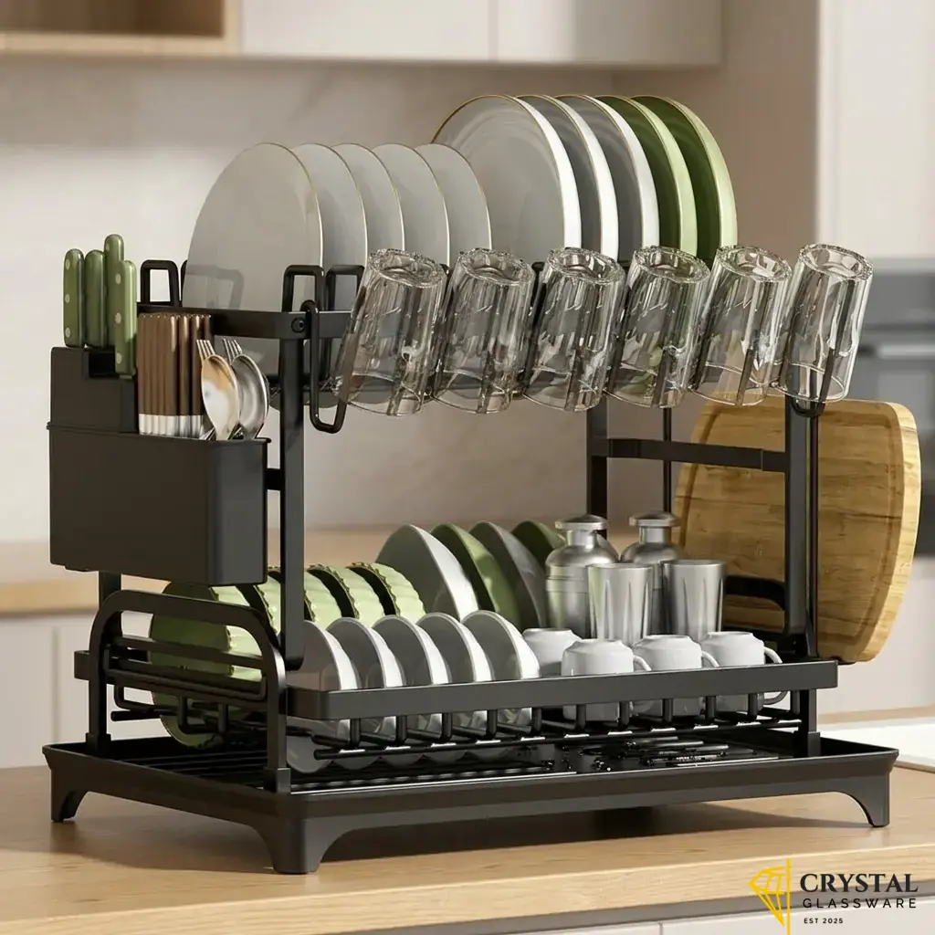 Black stainless steel 2-tier dish drying rack